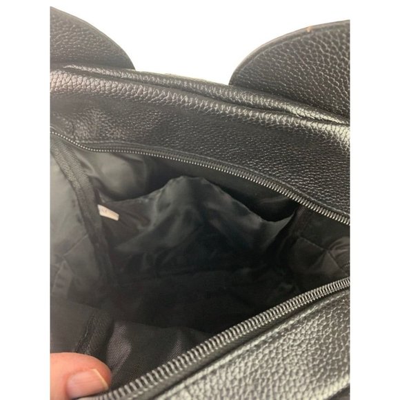 Black Vegan Leather Mini Backpack Ears Bow Adjustable Straps - Picture 6 of 8